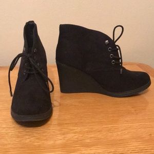 Faux suede lace up  wedge booties